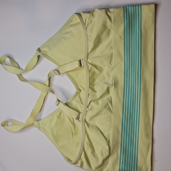 Spyder Green Stripe Lime Sports Bra LARGE w Padding Adjustable Racerback Straps - Picture 4 of 6
